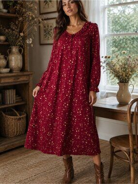 Laura Ashley CottageCore Floral Ruffle-Trim Maxi Dress